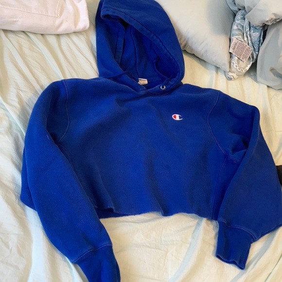 Champion Crop Hoodie Blue
